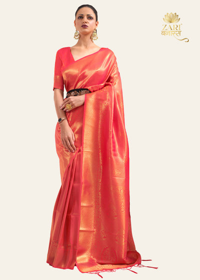 IMPERIAL GOLDEN BRIDAL RED WOVEN KANJIVARAM SAREE (6920123613377)