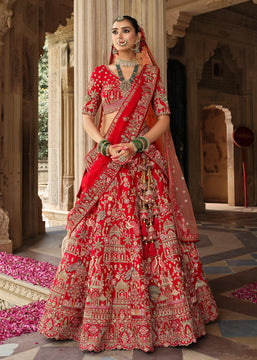 Bridal Red Heavy Embroidered Designer Lehenga