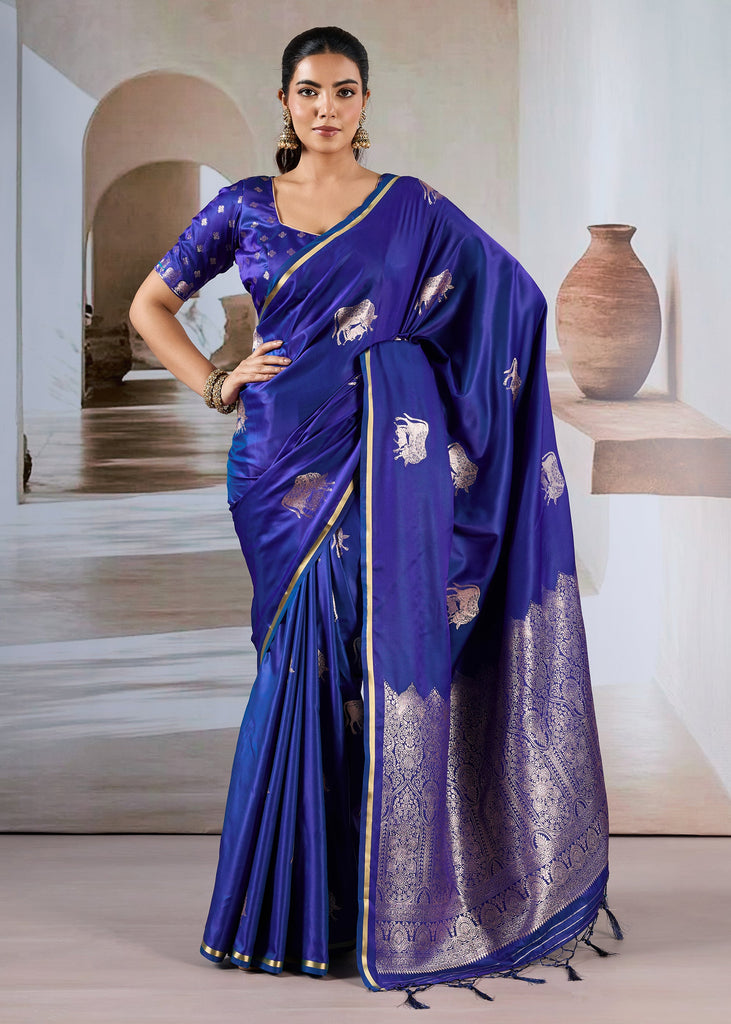 Royal Blue Banarasi Satin Silk Saree