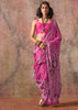 Hot Pink Printed Crepe Satin Silk Saree