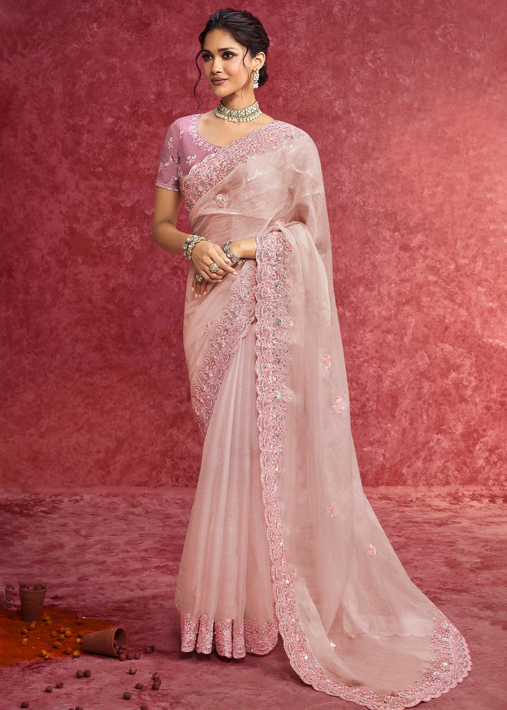 Baby Pink Embroidered Designer Saree