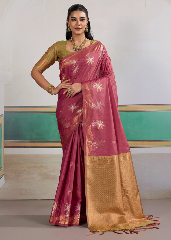 Mauve Pink Woven Tussar Silk Saree