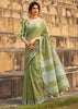 MINT GREEN WOVEN LINEN SAREE WITH KHADI PRINT BLOUSE (6713079791809)