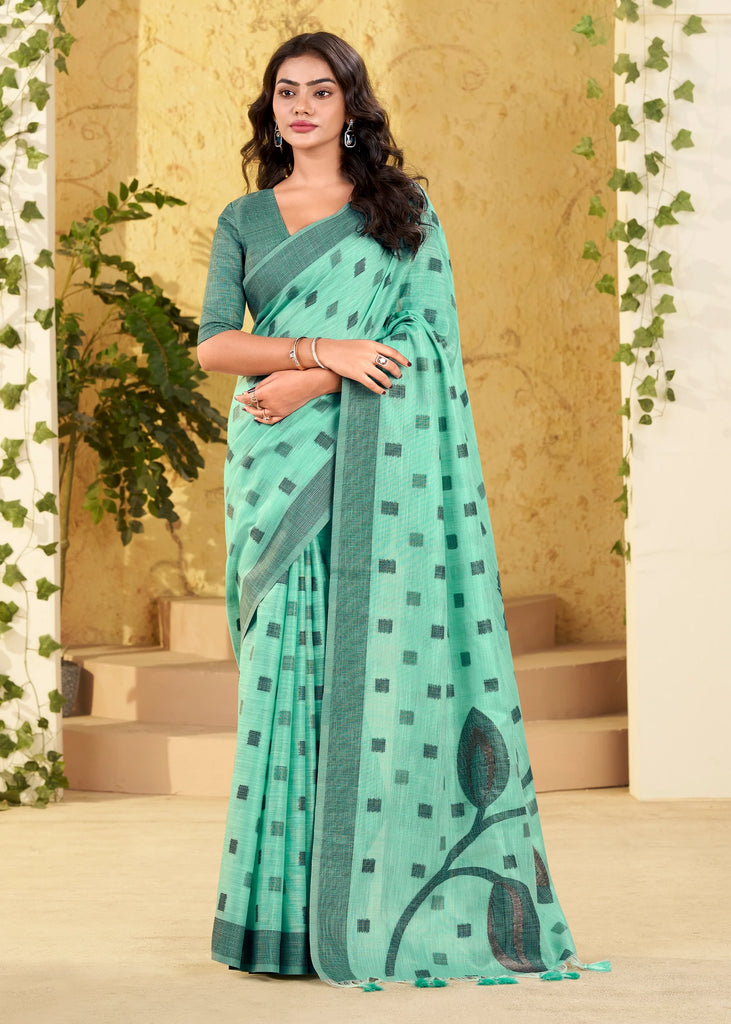 Fair Green Woven Linen Silk Saree