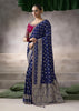 “Exclusive Offer” : Navy Blue Banarasi Designer Saree With Embroidered Blouse