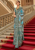 Ceremic Blue Printed Satin Silk Saree