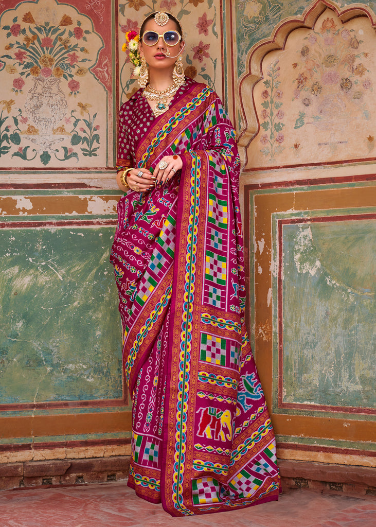 Dahlia Purple Printed Patola Silk Saree