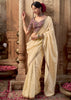 “Exclusive Offer” : Off White Woven Designer Embroidered Silk Saree With Contrast Blouse