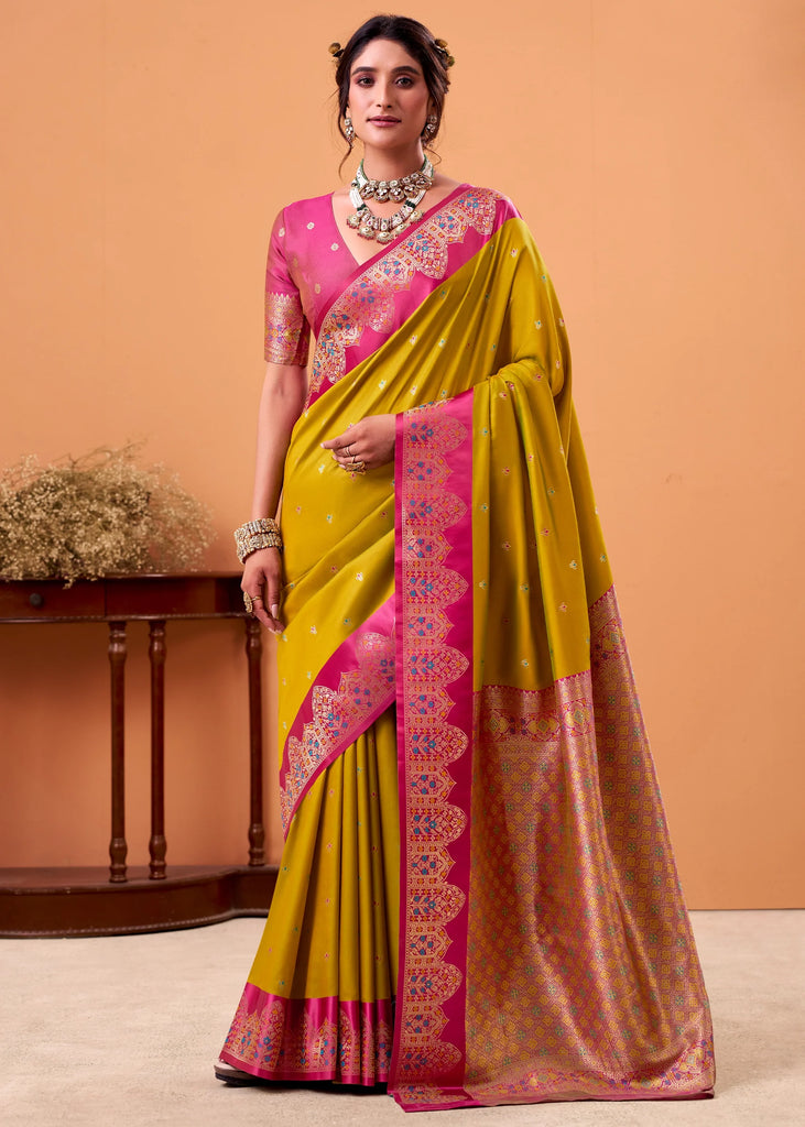 Mustard Gold Banarasi Satin Silk Saree