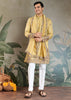 Festive Yellow Sequence Embroidered Cotton Kurta With Dupatta