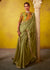 Kiwi Green Woven Embroidered Chiffon Saree