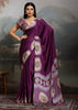 Wine Purple Printed Satin Silk Saree