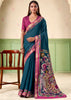 Coral Blue kalamkari Printed Cotton Silk Saree