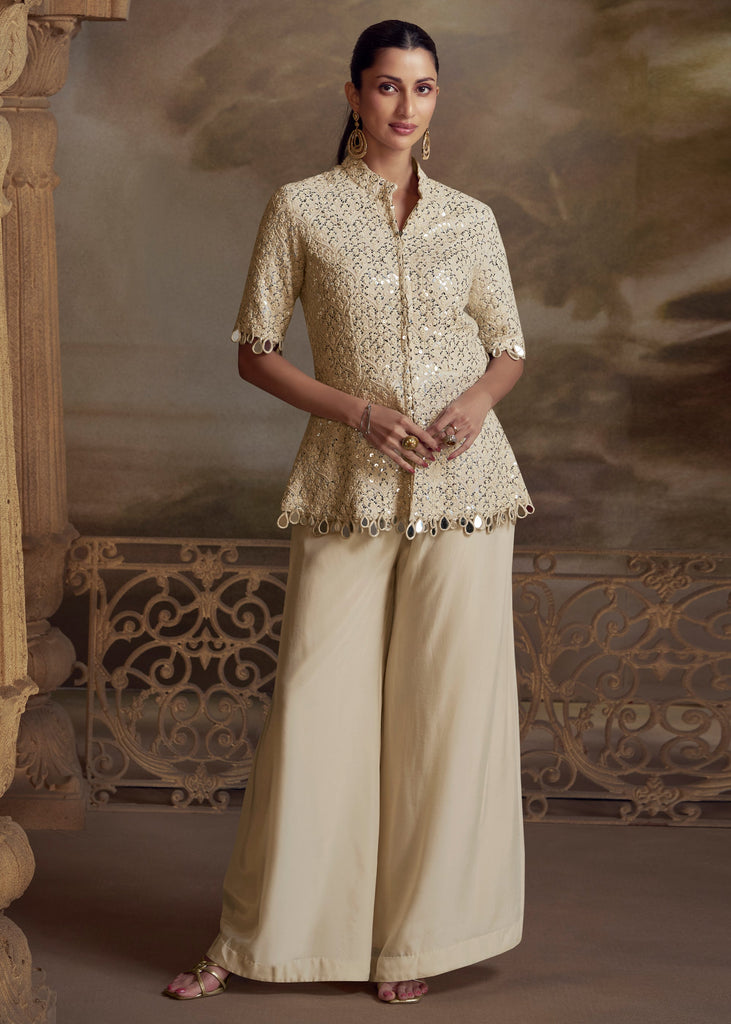 Vanilla White Embroidered Plazzo Suit Set