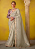 Powder Grey Woven Embroidered Chiffon Saree