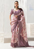 Mist Purple Woven Banarasi Silk Saree With Digital Print