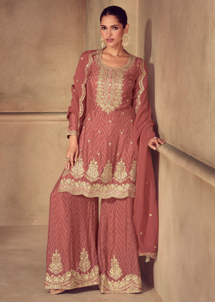 Desert Brown Embroidered Sharara Set