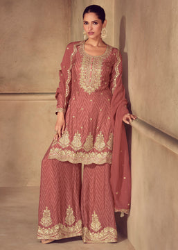 Desert Brown Embroidered Sharara Set