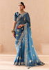 Dutch Blue Heavy Embroidered Designer Silk Saree