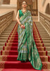Emerald Green Printed Satin Silk Saree
