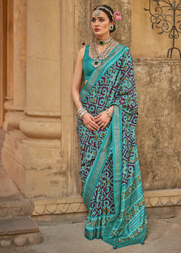 Lake Blue Printed Patola Saree