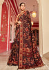 Coffee Brown Floral Printed Soft Silk Saree