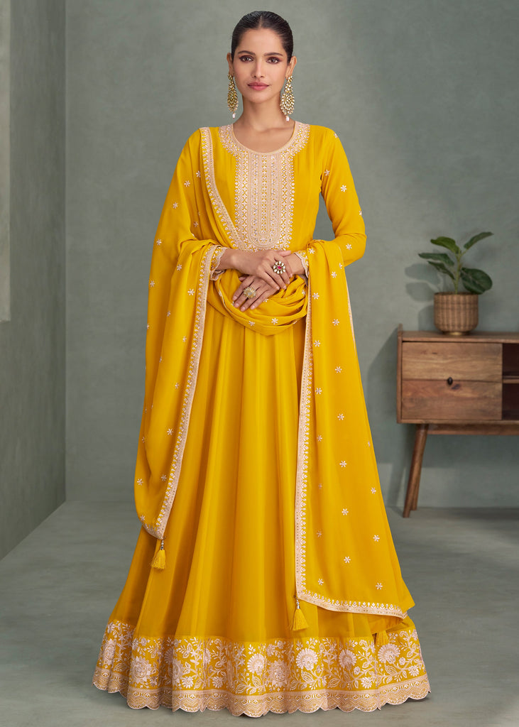 Haldi Yellow Embroidered Anarkali with Dupatta