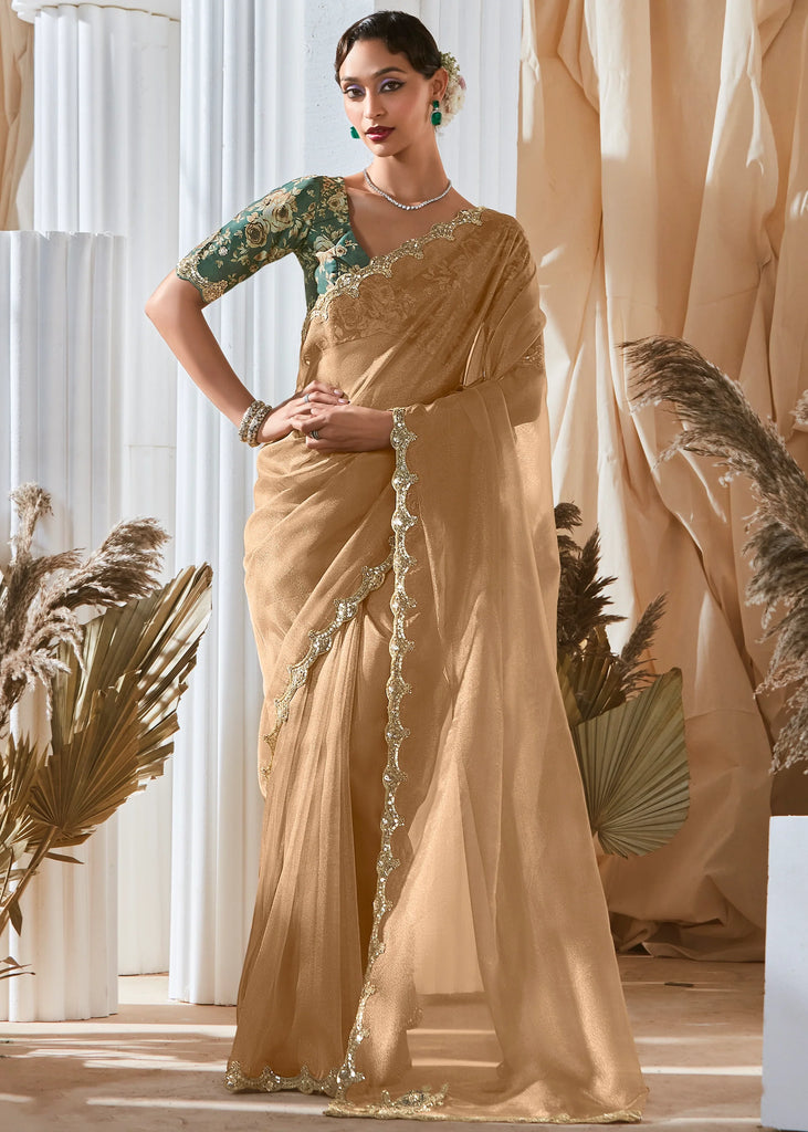 Pre Order: Sand Beige Designer Silk Saree