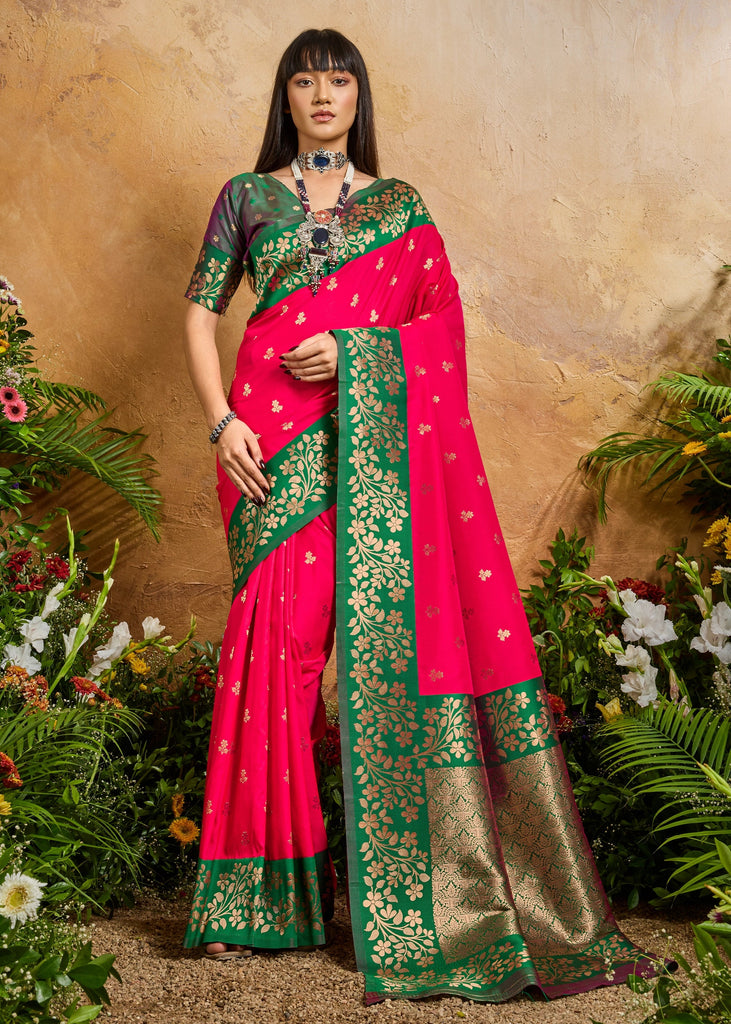 Raspberry Red Woven Soft Silk Saree