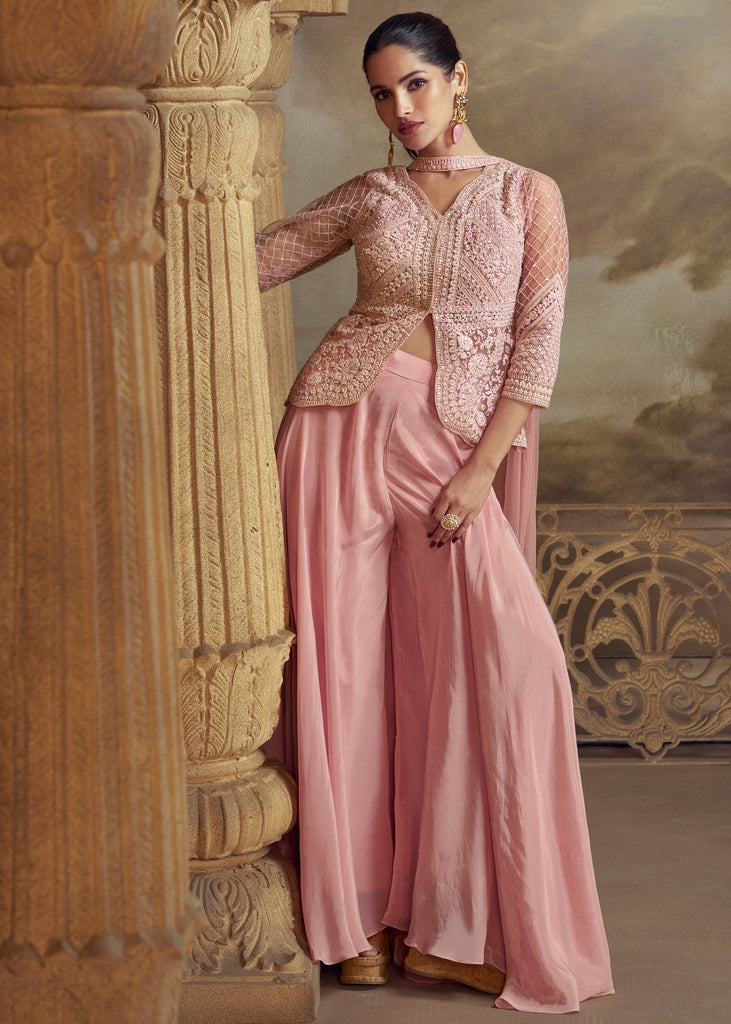 Blush Pink Embroidered Plazzo Suit Set