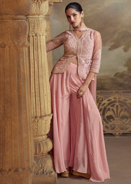 Blush Pink Embroidered Plazzo Suit Set