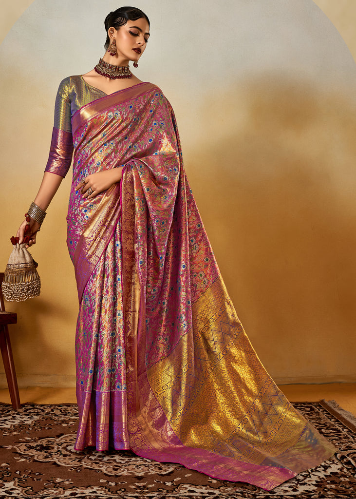 Sparkling Purple Dual Tone Woven Kanjivaram Silk Saree