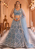 Teal Blue Embroidered Net Lehenga