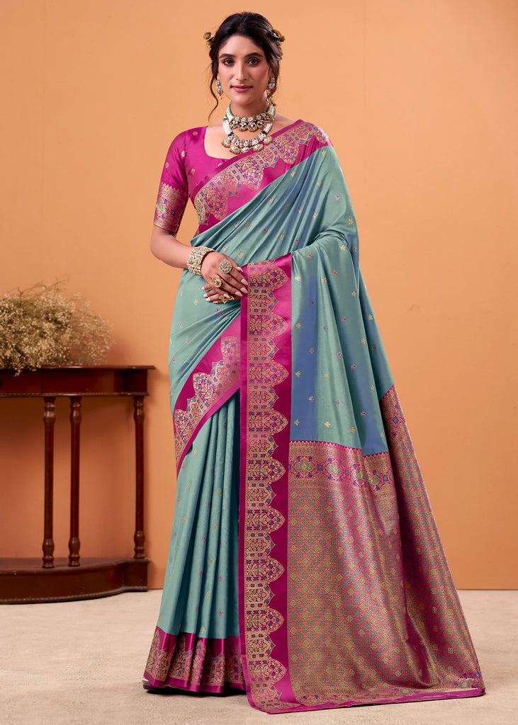Horizon Blue Banarasi Satin Silk Saree