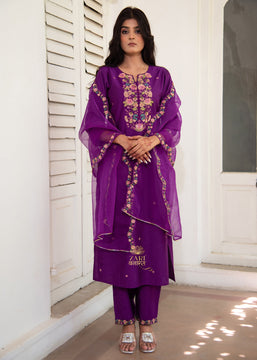 Amethyst Bloom Border Silk Suit (10702038040769)