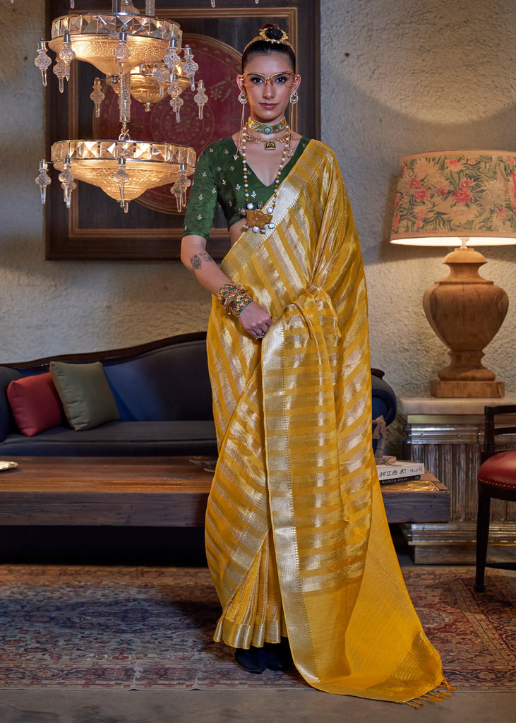 Festive Yellow Woven Banarasi Soft Silk Saree