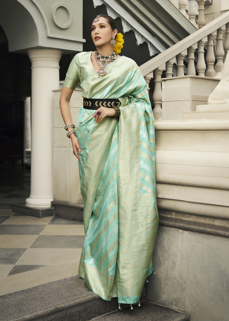 Beach Green Woven Banarasi Silk Saree