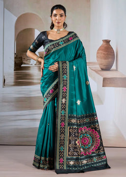 Peacock Blue Patola Silk Saree