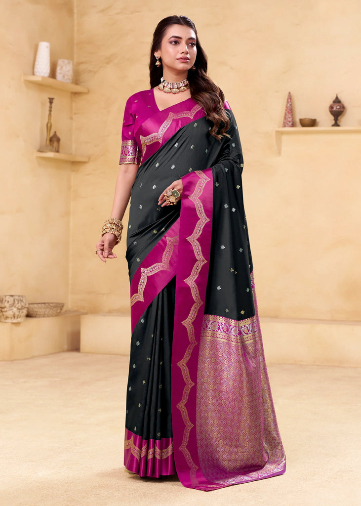 Pirate Black Woven Satin Silk Saree