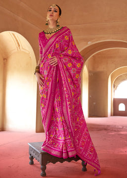 Magenta Pink Printed Patola Silk Saree