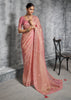 Golden Pink Embroidered Tissue Silk Saree