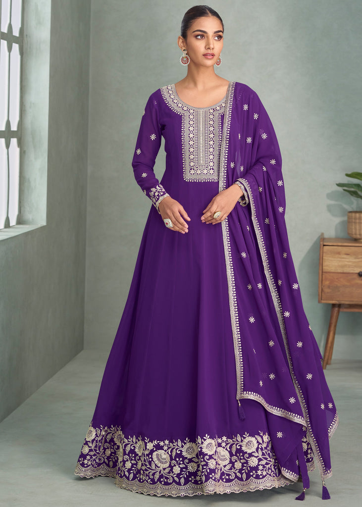 Elegant Purple Embroidered Anarkali with Dupatta