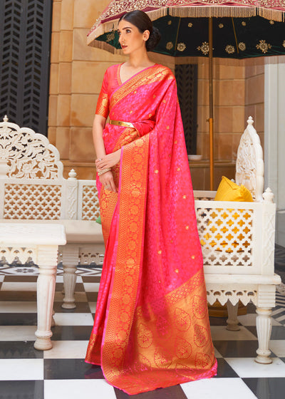 BERRY PINK AND GOLD WOVEN KANJIVARAM SAREE (6946409218241)