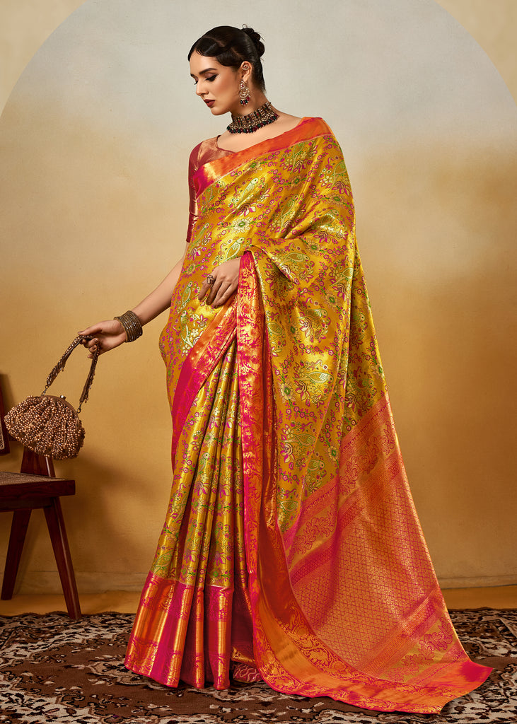 Golden Yellow Dual Tone Woven Kanjivaram Silk Saree