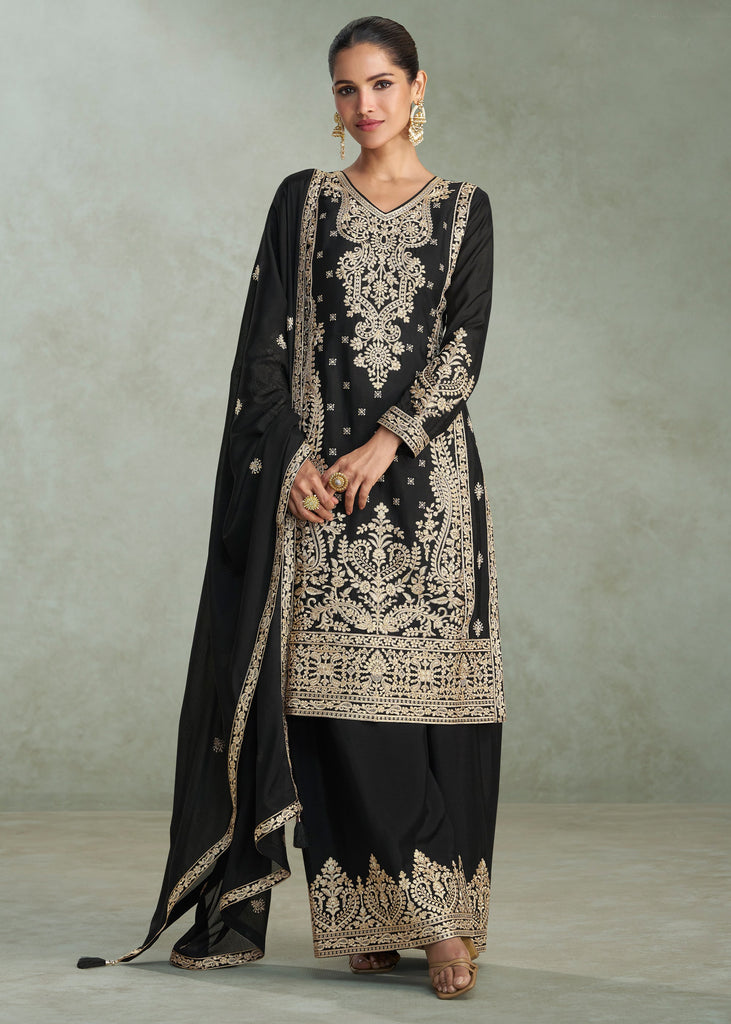 Caviar Black Embroidered Plazzo Set