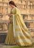 WHEAT YELLOW WOVEN LINEN SAREE WITH KHADI PRINT BLOUSE (6713083003073)