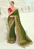 Bottle Green Woven Banarasi Embroidered Soft Silk Saree