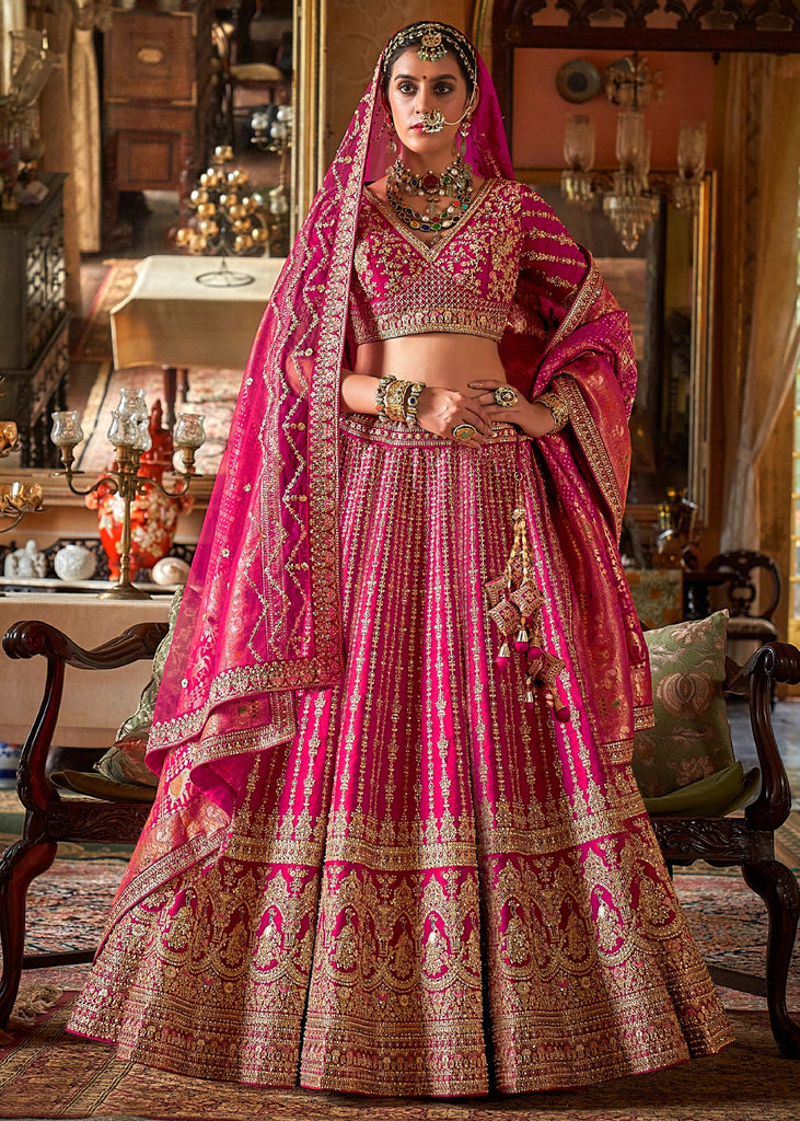 Fuchsia Pink Heavy Embroidered Designer Lehenga