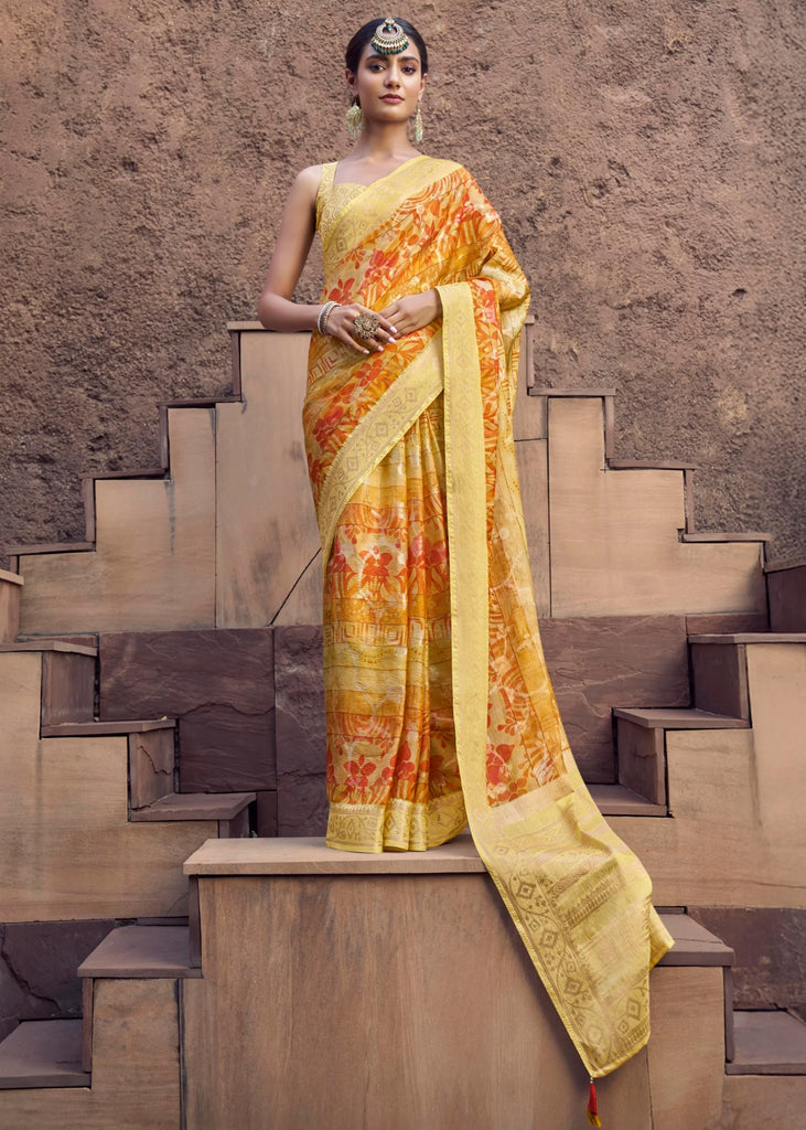 Delight Yellow Digital Printed Silk Saree
