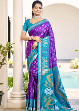 Phlox Purple Woven Patola Silk Saree